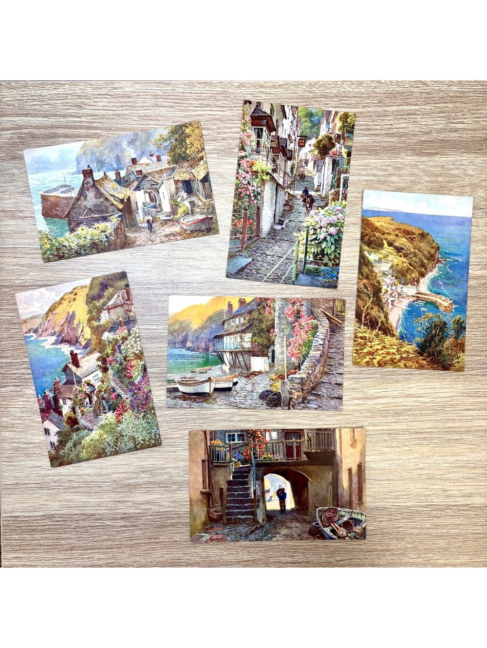Vintage Postcard Set of 6 Clovelly Devon England E.W. Haslehurst Vivian Mansell